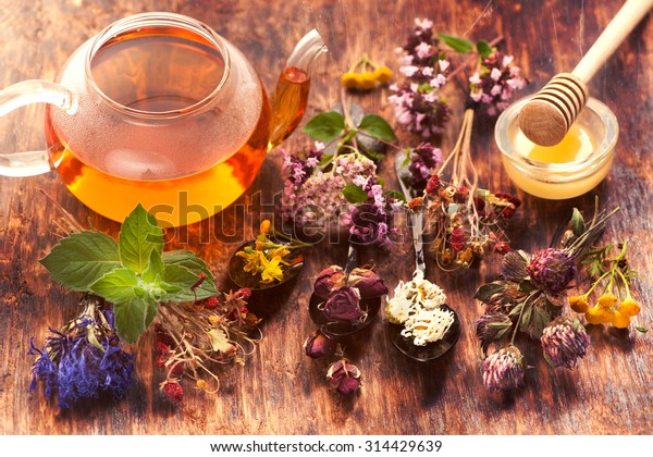 Herbal tea, herbs and\
flowers