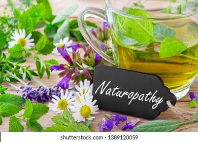 Herbal tea and naturopathy label - Shutterstock ID 1389120059