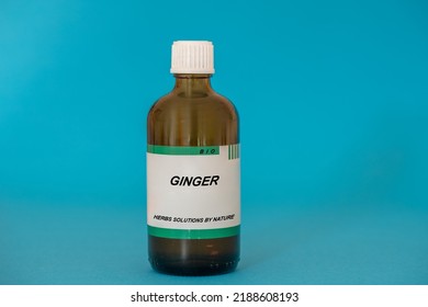 Herbal Tincture In A Glass Vial. Herbs Medical Solution Of Ginger