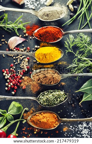 Herbs and spices selection, close up
