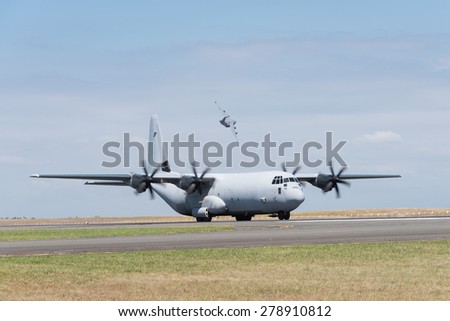 Hercules C130 military transport taxiing