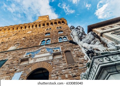 Hercules And Cacus Renaissance Sculpture In Front Of Florence Town Hall. Work Of Bartolommeo Bandinelli.