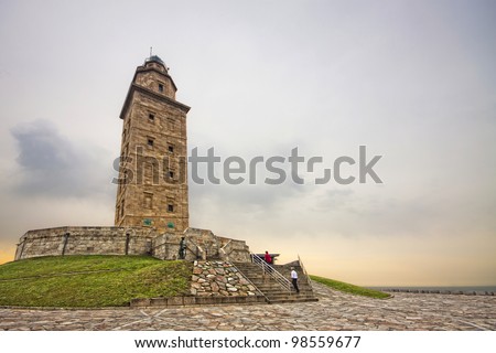 Hercules tower sunset, La Coruna, Galicia, Spain, UNESCO