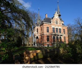 Herentals, Belgium, 02-18-2022, Storm Damage By Storm Eunice, Broken Large Tree, Le Paige Castle, Herentals, Belgium.