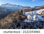 Hergiswald church in swiss Alps mountains, Kriens, Lucerne, is an important pilgrimage destination in Switzerland