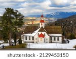 Hergiswald church in swiss Alps mountains, high above Lucerne city, is an important historical pilgrimage destination in Switzerland