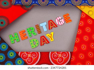 Heritage Day South Africa, 24th September. Heritage Day written in colorful letters with iconic South African printed cloth - Shutterstock ID 2347724281