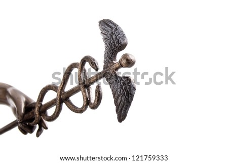 Hermes caduceus closeup isolated on white with clipping path/Hermes caduceus