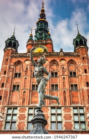Hermes statue in old town of Gdansk, Poland