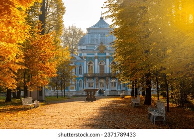 Hermitage pavilion in autumn foliage in Catherine park, Pushkin (Tsarskoe Selo), Saint Petersburg, Russia  - Powered by Shutterstock