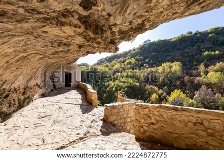 hermitage of San Bartolomeo in Legio in the Orfento valley. Majella national park. Abruzzo, Italy