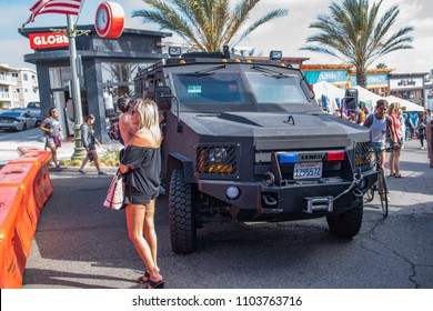 Hermosa Beach, CA: 5/28/2018:  Swat Vehicle (Lenco BearCat) On Display In Hermosa Beach, California For Memorial Day.  