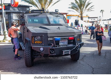 Hermosa Beach, CA: 5/28/2018:  Swat Vehicle (Lenco BearCat) On Display In Hermosa Beach, California For Memorial Day.  