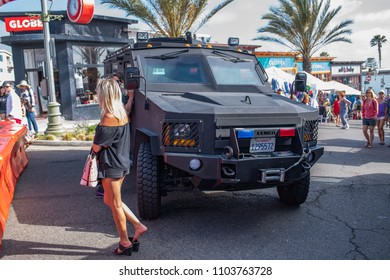 Hermosa Beach, CA: 5/28/2018:  Swat Vehicle (Lenco BearCat) On Display In Hermosa Beach, California For Memorial Day.  