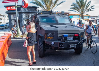 Hermosa Beach, CA: 5/28/2018:  Swat Vehicle (Lenco BearCat) On Display In Hermosa Beach, California For Memorial Day.  