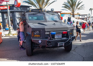 Hermosa Beach, CA: 5/28/2018: Swat Vehicle (Lenco BearCat) On Display In Hermosa Beach, California For Memorial Day.