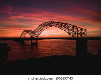 Hernando De Soto Bridge In Memphis At Sunset