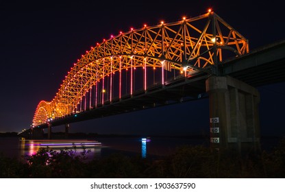 Hernando De Soto Bridge In Memphis At Night