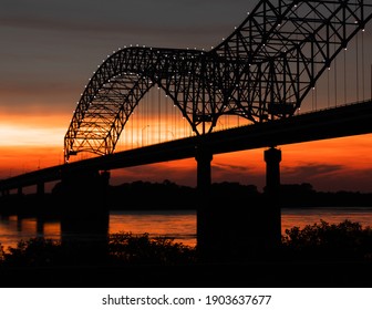 Hernando De Soto Bridge In Memphis At Sunset