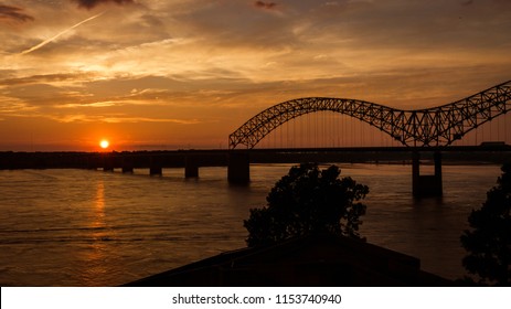 Hernando Desoto Bridge In Memphis, TN At Sunset