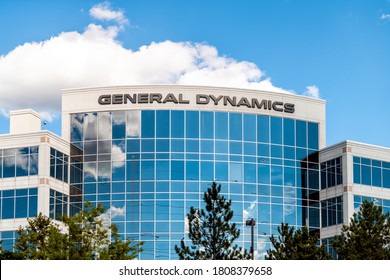 Herndon, USA - August 30, 2020: General Dynamics Corporation Corporate Headquarters Office Entrance With Sign In Northern Virginia