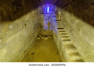 Herodium, West Bank - August 30, 2021: View Of An Ancient Water Reservoir, In Herodium National Park, The West Bank, South Of Jerusalem