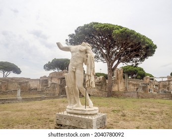 Heroic Statue  Old Ancient Ostia Archeological Site Ruins