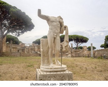 Heroic Statue  Old Ancient Ostia Archeological Site Ruins