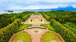 Herrenchiemsee Palace Aerial Panoramic View, It Is A Complex Of Royal Buildings On Herreninsel, The Largest Island In The Chiemsee Lake, In Southern Bavaria, Germany