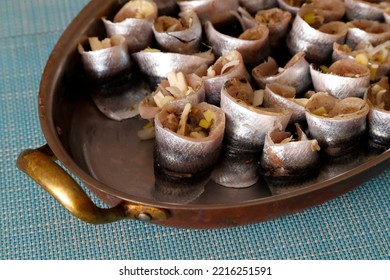 Herring Rolls On A Copper Dish