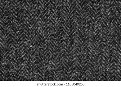 Herringbone Dark Gray Tweed Fabric Close