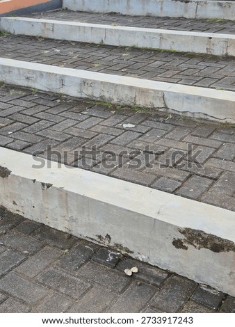 Herringbone Pattern Paving Blocks on Public Park Stairs