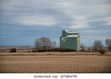 Herronton, Alberta - November 12, 2021: Herronton's Old Alberta Wheat Pool Grain Elevator.