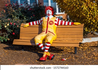 Hershey, PA / USA - December 10, 2015: The Ronald McDonald Statue Outside The Ronald McDonald's House.