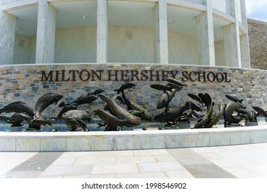 Hershey, PA, USA – June 27, 2021: The Founders Hall building at the Milton Hershey School is a landmark with a distinctive style building.