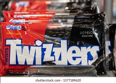 Hershey, PA / USA - November 26, 2019:  Hershey’s Twizzlers Candy Products on display and for sale in Chocolate World.