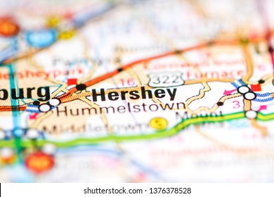 Hershey. Pennsylvania. USA On A Geography Map