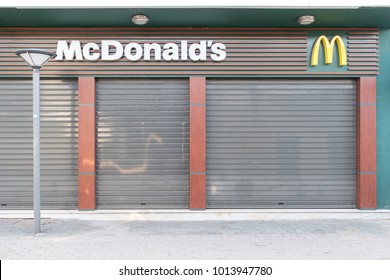 Hersonissos, Greece, January 21, 2018:  Closed McDonald's Restaurant