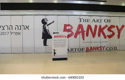 HERZLIYA, ISRAEL - APRIL 30, 2017: The Art Of Banksy Exhibition At The Arena Mall In Herzliya. 