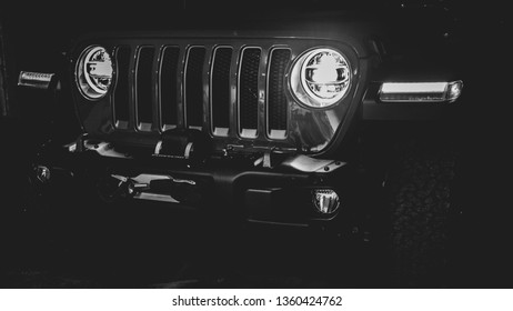 Hesperia, CA United States. 03/03/19:

B&W Shot Of My Sting Grey 2019 4-Door Jeep Rubicon JLUR With Stock LED Package, Steel Stub Bumper And A New Smittybilt X20 Winch