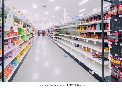 Hesperia, California / United States - March 14 2020 Empty Grocery Store Shelves During The 2020 Coronavirus COVID-19 Outbreak