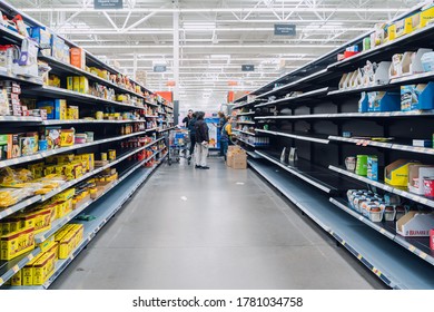 Hesperia, California / United States - March 14 2020 Empty Grocery Store Shelves During The 2020 Coronavirus COVID-19 Outbreak