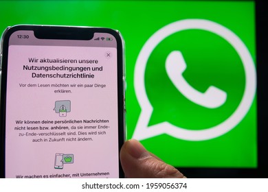 Hessen Germany - April 20,2021:Update Of The Terms Of Use And Privacy Policy Whatsapp