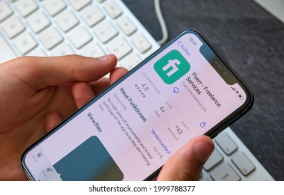 Hessen Germany - June 30,2021: Fiverr Mobile App On Iphone X.