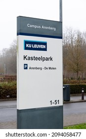 Heverlee, Flanders, Belgium, 12 18 2021: Sign  Of The De Molen  Campus Of The Catholic University Of Leuven