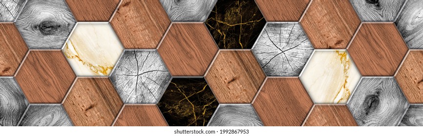 Hex Tiles With Different Wood And Stone Textures