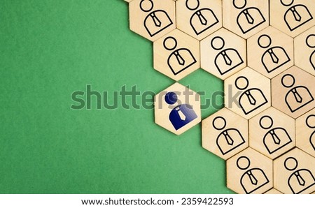hexagon with the icon of adding new employees or students. Hand adding a new team member to a group. Business management concept