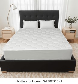 Hexagon quilted mattress protector in bedroom