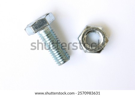 Hexagonal bolt and Screws On white background