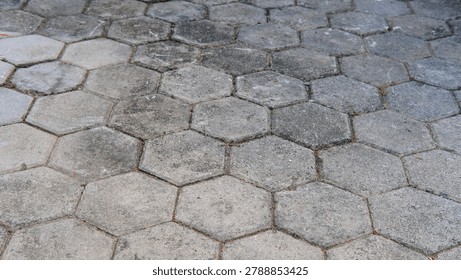 Hexagonal Concrete Paving Stone Texture, Outdoor Pavement Background Photography